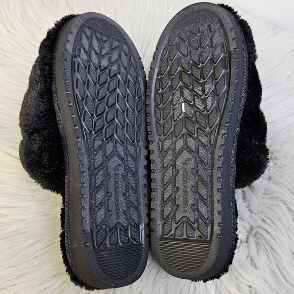 Koolaburra by UGG Women Slippers Size 7 Black Fuzzy Cozy Plush Slide House Shoes - Picture 10 of 11